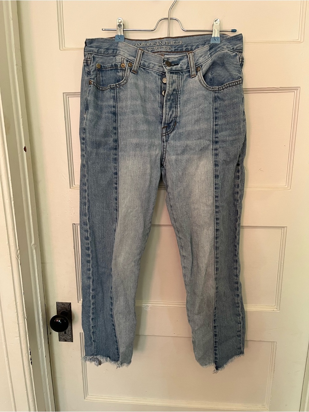 American Eagle Outfitters Two-Tone Light Blue Cropped Jeans